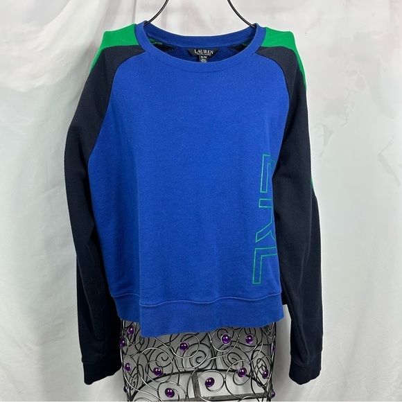 Lauren Ralph Lauren green and blue cropped sweatshirt size XL - Picture 1 of 9